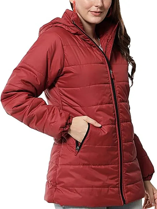 Women's Red Puffer Hooded Jacket