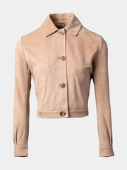 Women's Sand Color Suede Leather Fashion Jacket