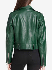 Women's Shiny Green Color Biker Leather Jacket