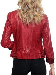 Women's Red Slim Fit Fashion Leather Jacket