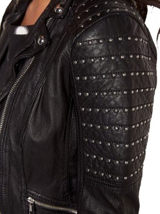Women's Black Color Biker Studded Leather Jacket