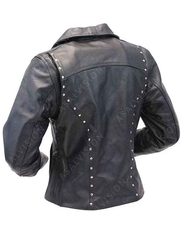 Womens Studded Black Leather Biker Jacket
