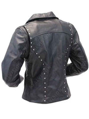 Womens Studded Black Leather Biker Jacket