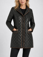 Zelira Black Quilted Leather Coat