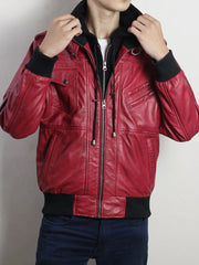 Oaklen Hooded Red Leather Jacket