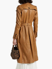 Riley Belted Tan Brown Trench Leather Coat